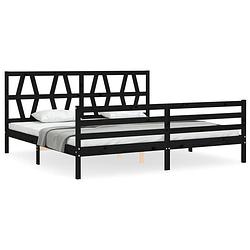 Foto van The living store bed the living store massief grenenhouten bedframe - 205.5 x 205.5 x 100 cm - zwart