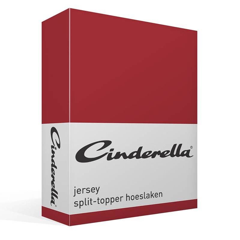 Foto van Cinderella jersey split-topper hoeslaken - 100% gebreide jersey katoen - lits-jumeaux (180x200/210 cm) - red