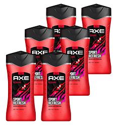 Foto van Axe 3-in-1 douchegel, facewash & shampoo - sport recharge - 6 x 250 ml - voordeelverpakking