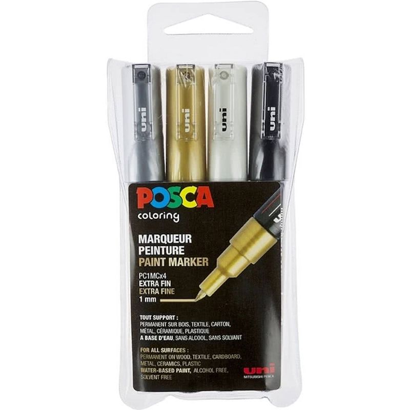 Foto van Posca paintmarker pc-1mc, etui met 4 stuks in geassorteerde metallic kleuren