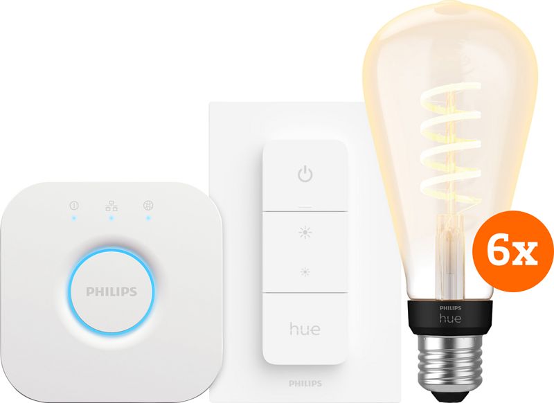 Foto van Philips hue filament white ambiance edison xl 6-pack startpakket