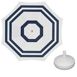 Foto van Parasol - wit/blauw - d140 cm - incl. draagtas - parasolvoet - 42 cm - parasols