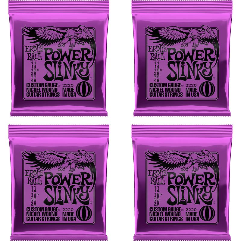 Foto van Ernie ball 2220 power slinky snaren voor elektrische gitaar (4 sets)