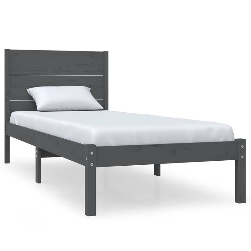 Foto van The living store houten bedframe - grijs - 205.5 x 95.5 x 100 cm - massief grenenhout