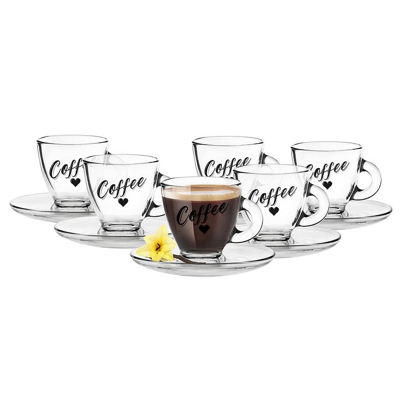 Foto van Glasmark espresso/koffie glazen - met schotels - glas - 12x stuks - 85 ml - koffie- en theeglazen