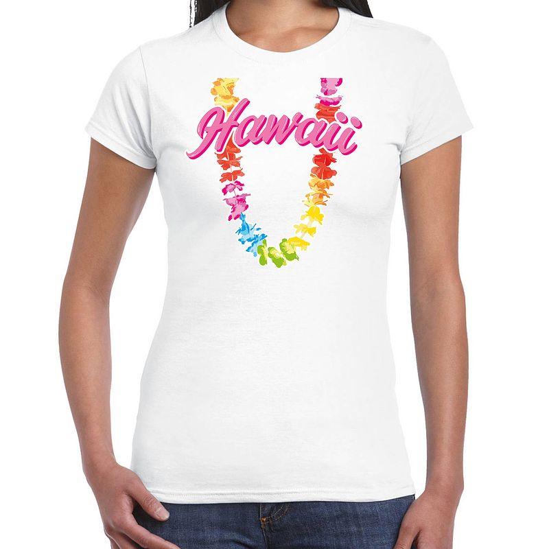 Foto van Hawaii slinger t-shirt wit voor dames 2xl - feestshirts