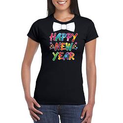 Foto van Gekleurde happy new year met strikje t-shirt zwart voor dames xl - feestshirts