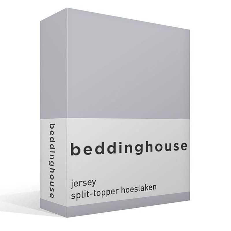 Foto van Beddinghouse jersey split-topper hoeslaken - 100% gebreide jersey katoen - lits-jumeaux (180x200/220 cm) - light grey