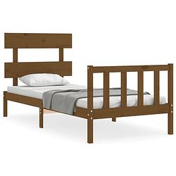 Foto van The living store massief grenenhouten bedframe - 205.5 x 95.5 x 81 cm - honingbruin