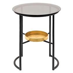 Foto van Clayre & eef bijzettafel ø 43*55 cm zwart ijzer glas side table tafeltje zwart side table tafeltje