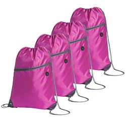 Foto van Sport gymtas/rugtas/draagtas - 4x - roze met rijgkoord 34 x 44 cm van polyester - gymtasje - zwemtasje