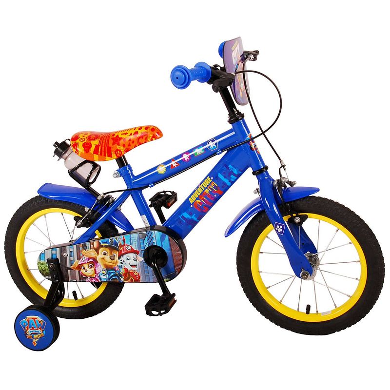 Foto van Paw patrol kinderfiets - jongens - 14 inch - blauw - twee handremmen - geel zadel