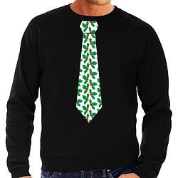 Foto van Stropdas kersttrui/kerst sweater mistletoe zwart voor heren m - kerst truien