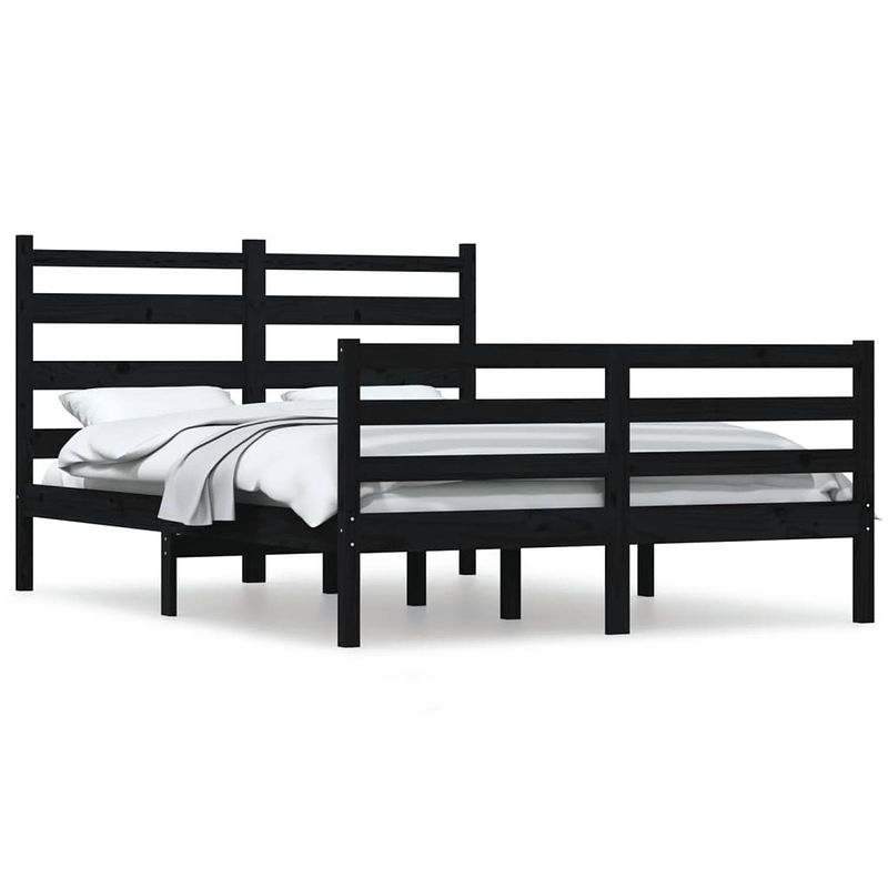 Foto van The living store klassiek bedframe - massief grenenhout - 205.5 x 166 x 100 cm - zwart