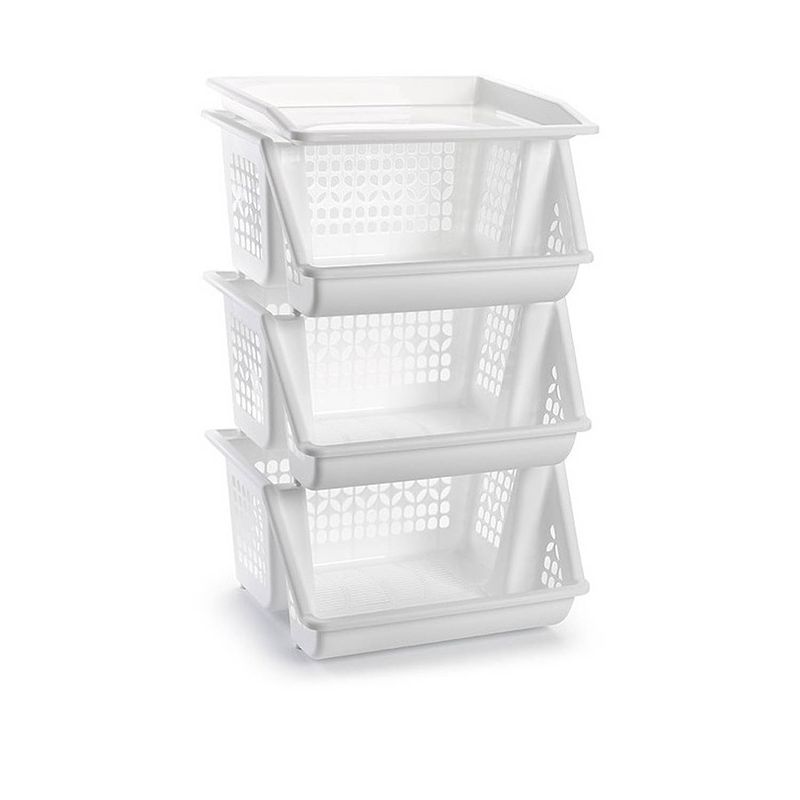 Foto van 3x witte opberg kratten/kasten/organizers 62 cm - opbergmanden