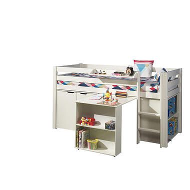 Foto van Vipack halfhoogslaper pino met bureau - incl. kast - wit - 114x105x209,3 cm - leen bakker