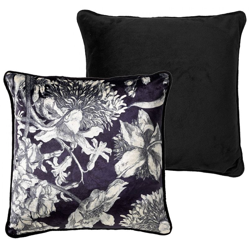 Foto van Dutch decor lauren - kussenhoes velvet raven 45x45 cm - zwart - zwart