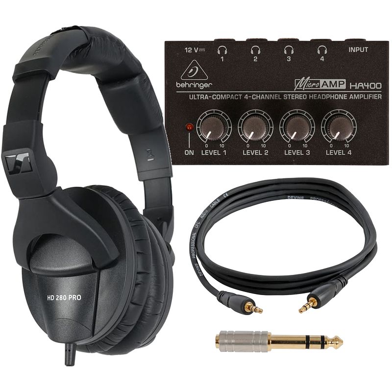 Foto van Sennheiser hd 280 pro hoofdtelefoon + versterker & kabel met plug