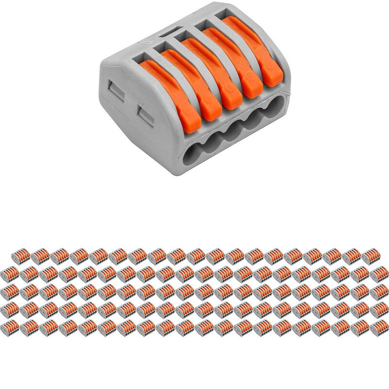 Foto van Lasklem - verbindingsklem - 100 stuks - 5 polig met klemmetjes - grijs/oranje