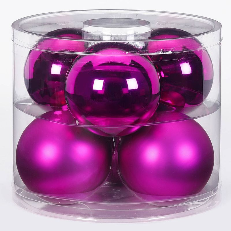 Foto van 6x fuchsia glazen kerstballen 10 cm glans en mat - kerstbal