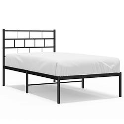 Foto van Vidaxl bedframe met hoofdbord metaal zwart 90x200 cm