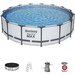 Foto van Bestway steel pro max tubular bovengronds zwembad 457x107cm 3028 l / h cartridge scrubber zeildoek en ladder
