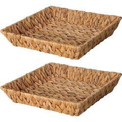 Foto van H&s collection broodmand - 2x - gevlochten riet - naturel - 29 x 29 x 6 cm - broodmand