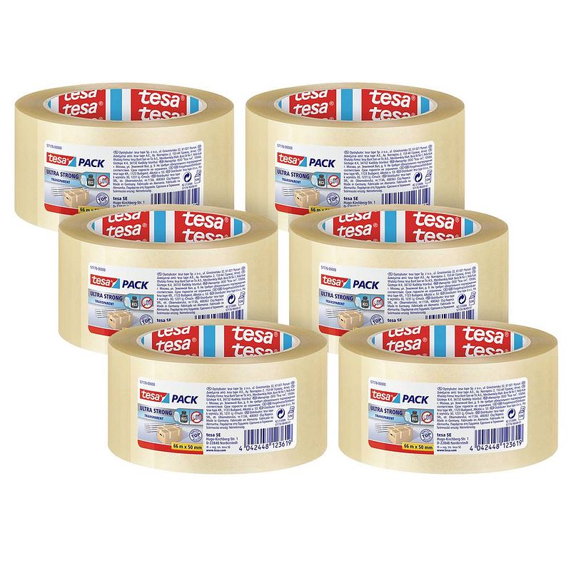 Foto van Tesa ultra strong 57176 pakband transparant (l x b) 66 m x 50 mm 6 stuk(s)