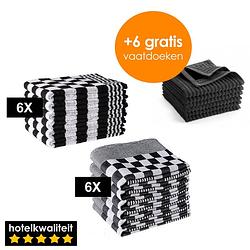 Foto van Zavelo 6x theedoeken en 6x keukendoeken set + 6x gratis vaatdoekjes - 6x theedoeken - 6x keukendoeken - zwart