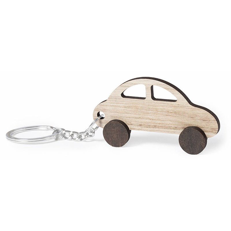 Foto van Sleutelhanger met auto - hout - 4x7 cm - autosleutel hanger - sleutelhangers