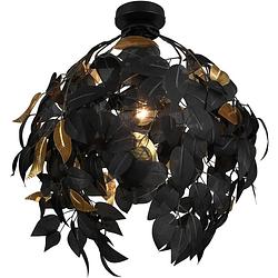 Foto van Led plafondlamp - plafondverlichting - trion lovy - e27 fitting - 1-lichts - rond - mat zwart/goud - aluminium