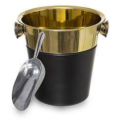 Foto van Champagnekoeler/ijsemmer incl. ijsblokjes schep - 3l - zwart/goud - d24 cm - ijsemmers