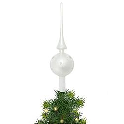 Foto van Kerst piek van glas mat wit gedecoreerd h28 cm - kerstboompieken