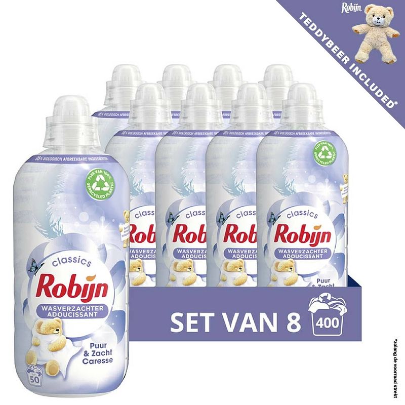 Foto van Robijn - vloeibare wasverzachter - puur & zacht - 8 x 50 wasbeurten - voordeelverpakking