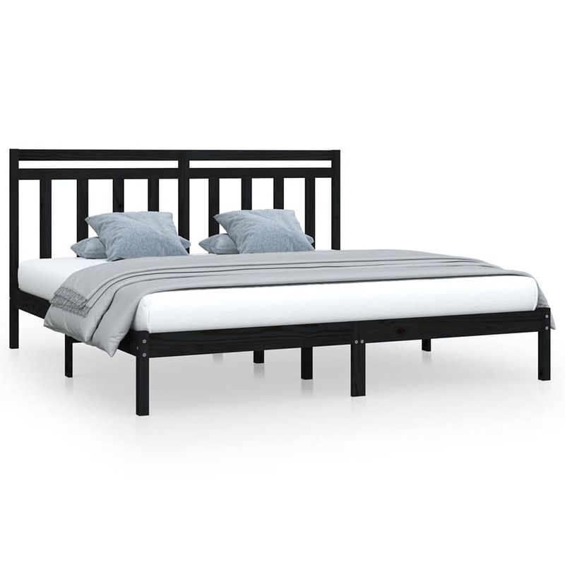 Foto van The living store bed frame pine - 205.5 x 185.5 x 31 cm - solid wood - black