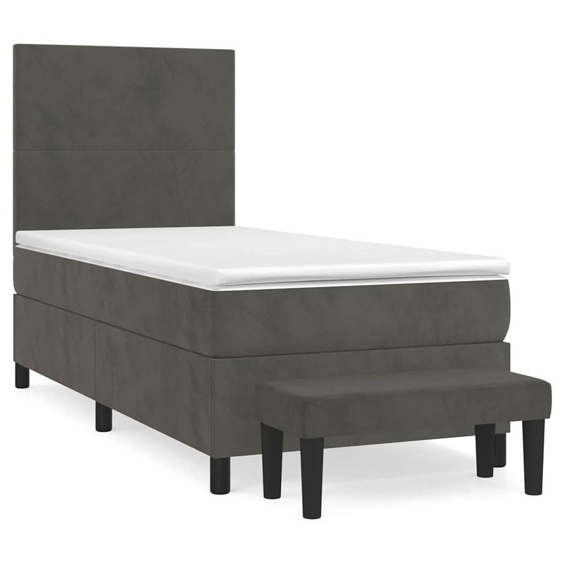 Foto van The living store boxspringbed - fluweel - pocketvering - middelhard - 203x83x118/128 cm - donkergrijs