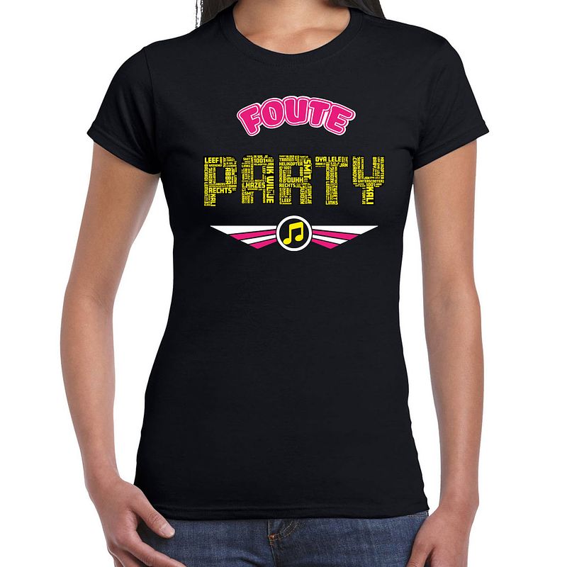 Foto van Bellatio decorations foute party t-shirt - dames - zwart - foute party outfit/kleding m - feestshirts