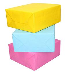 Foto van 3x rollen kraft inpakpapier geel/lichtblauw/roze 200 x 70 cm - cadeaupapier