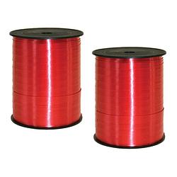 Foto van 2x rollen cadeaulint/sierlint in de kleur rood 5 mm x 500 meter - cadeaulinten