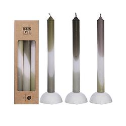 Foto van Dip dye candles set 3 st. olive/mint