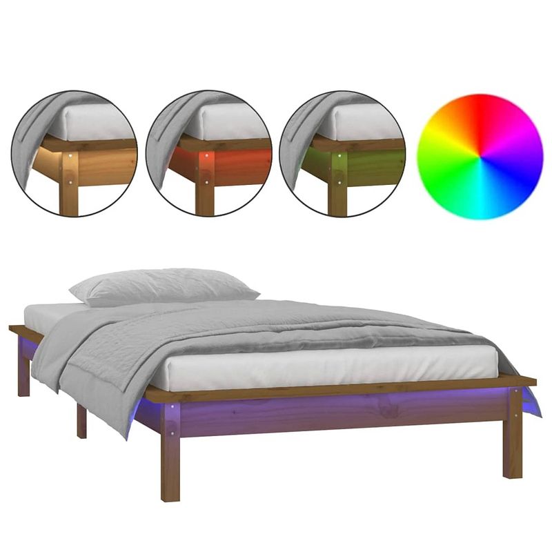 Foto van Vidaxl bedframe led massief hout honingbruin 90x200 cm