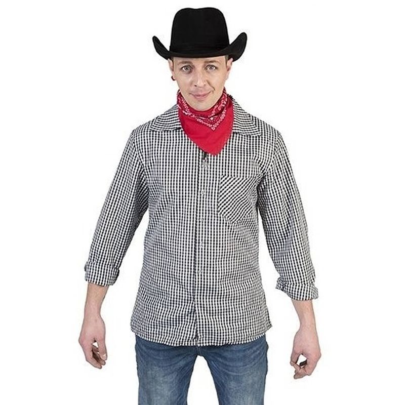 Foto van Zwart/wit geruit cowboy verkleed overhemd voor heren 52-54 (l/xl) - carnavalsblouses