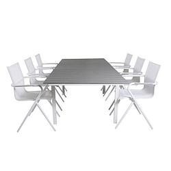 Foto van Levels tuinmeubelset tafel 100x160/240cm en 6 stoel alina wit, grijs.