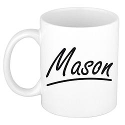 Foto van Naam cadeau mok / beker mason met sierlijke letters 300 ml - naam mokken