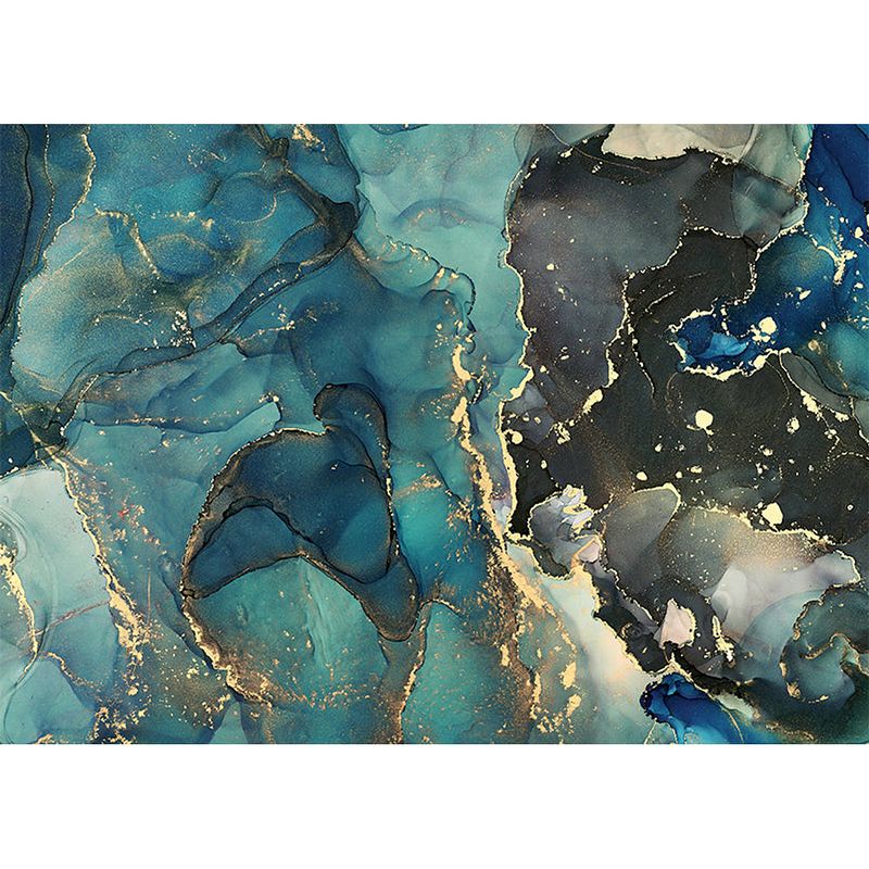 Foto van Inductiebeschermer - blauw grijs goud marmer - 30x52 cm