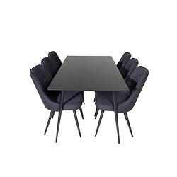 Foto van Silarbl180 eethoek eetkamertafel zwart en 6 velvet deluxe eetkamerstal zwart.