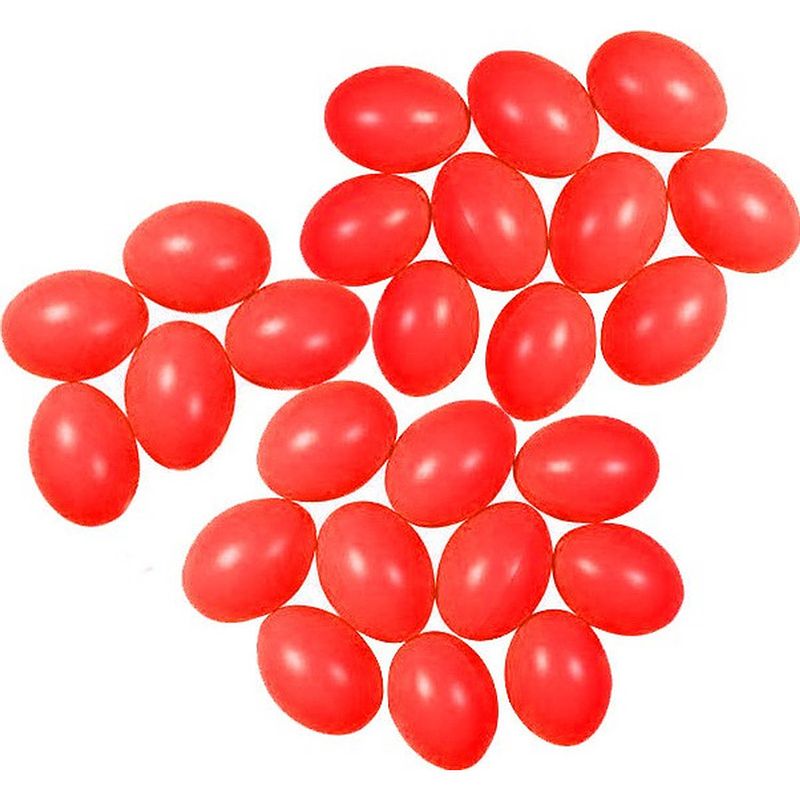Foto van 25x rode kunststof eieren decoratie 6 cm hobby - feestdecoratievoorwerp