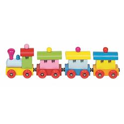 Foto van Gekleurde houten trein met wagons - speelgoed treinen