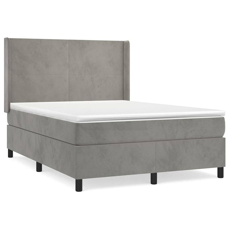 Foto van The living store boxspringbed - fluweel - lichtgrijs - 203 x 147 x 118/128 cm - pocketvering