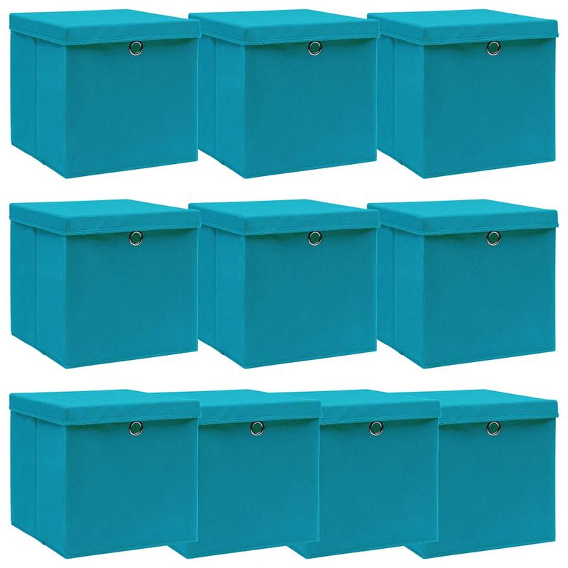 Foto van Vidaxl opbergboxen met deksels 10 st 32x32x32 cm stof babyblauw